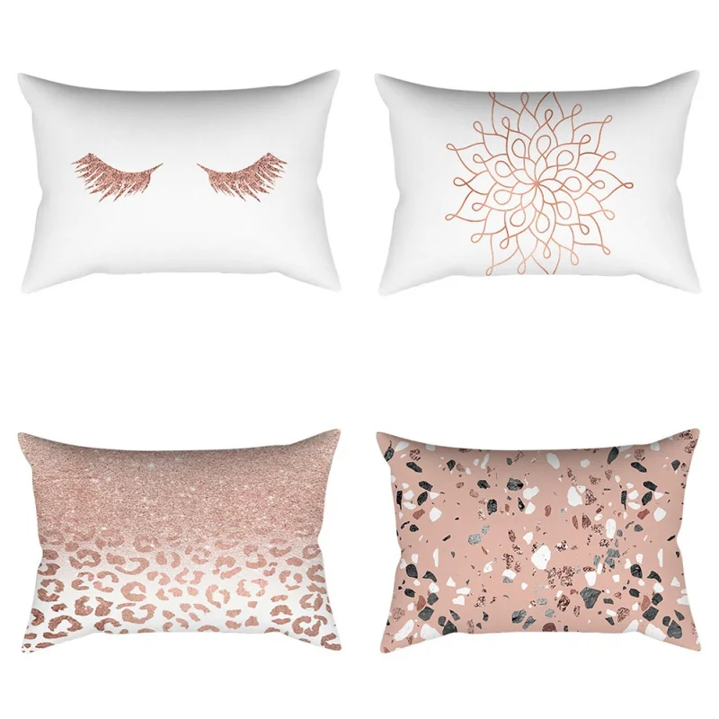 

30*50cm Rose Gold Pink Minimalist Linen Cotton Cushion Cover Case Polyester Home Decor Bedroom Decorative Sofa Car Throw Pillows