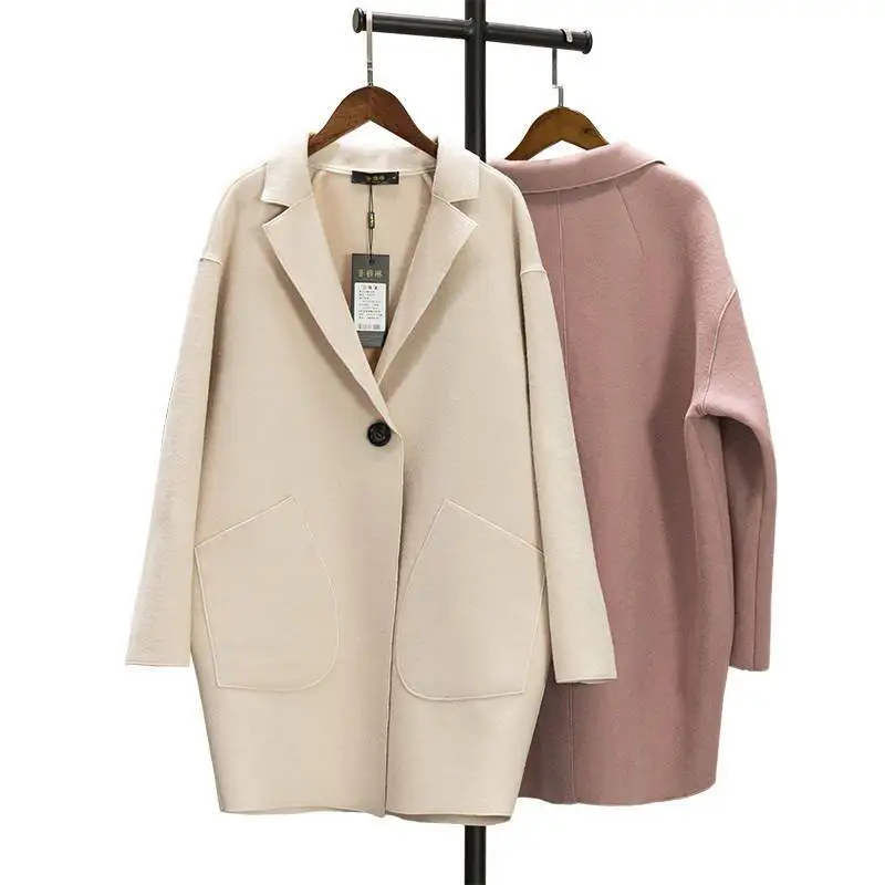 

2019 New Autumn Winter Women Casual Loose Single Button Mid-Long Cashmere Wool Blend Coat Female Elegant Woolen Outerwear R79
