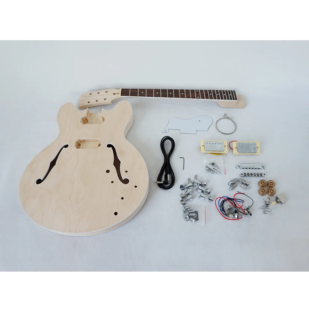 

China Aiersi Brand Unfinished DIY AJ335 Jazz Electric Guitar Kits With All Hardwares EK-011
