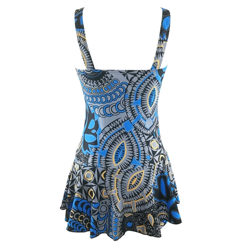 2020 Retro Blue Print Swimwear Skirt Women One piece ruched Tummy Control Swimsuit Plus size Monokini Female Bathing suit Dress