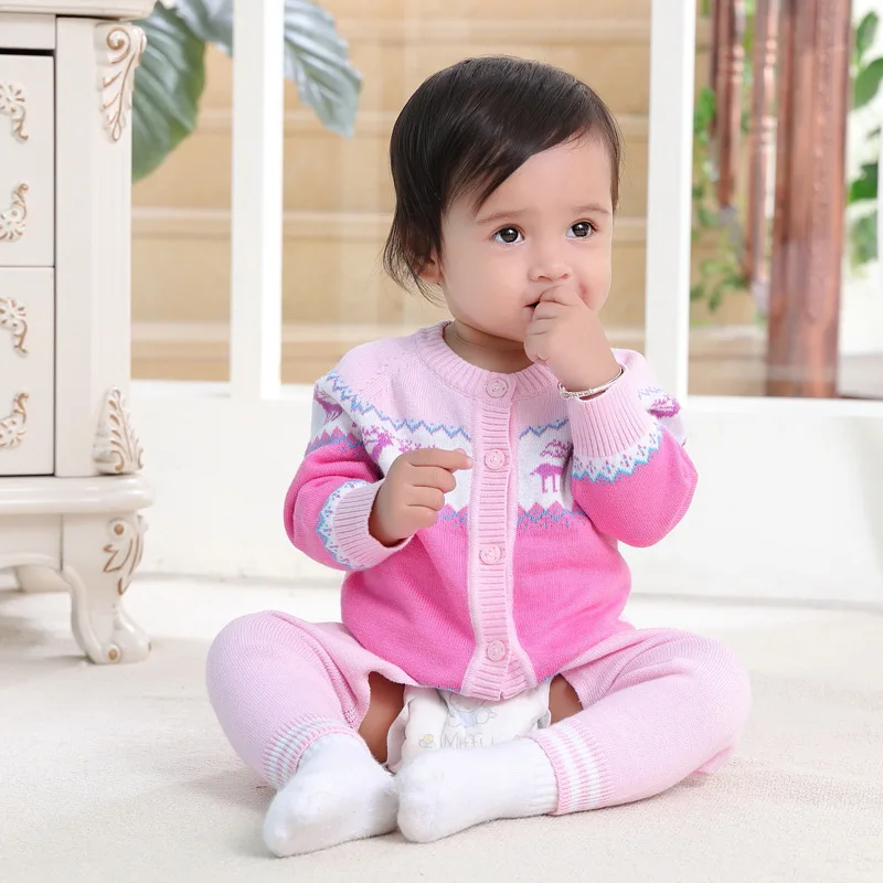 2pcs Baby Boy Set Wool Knitted Cotton Sweater Girls Boys Sets Infant