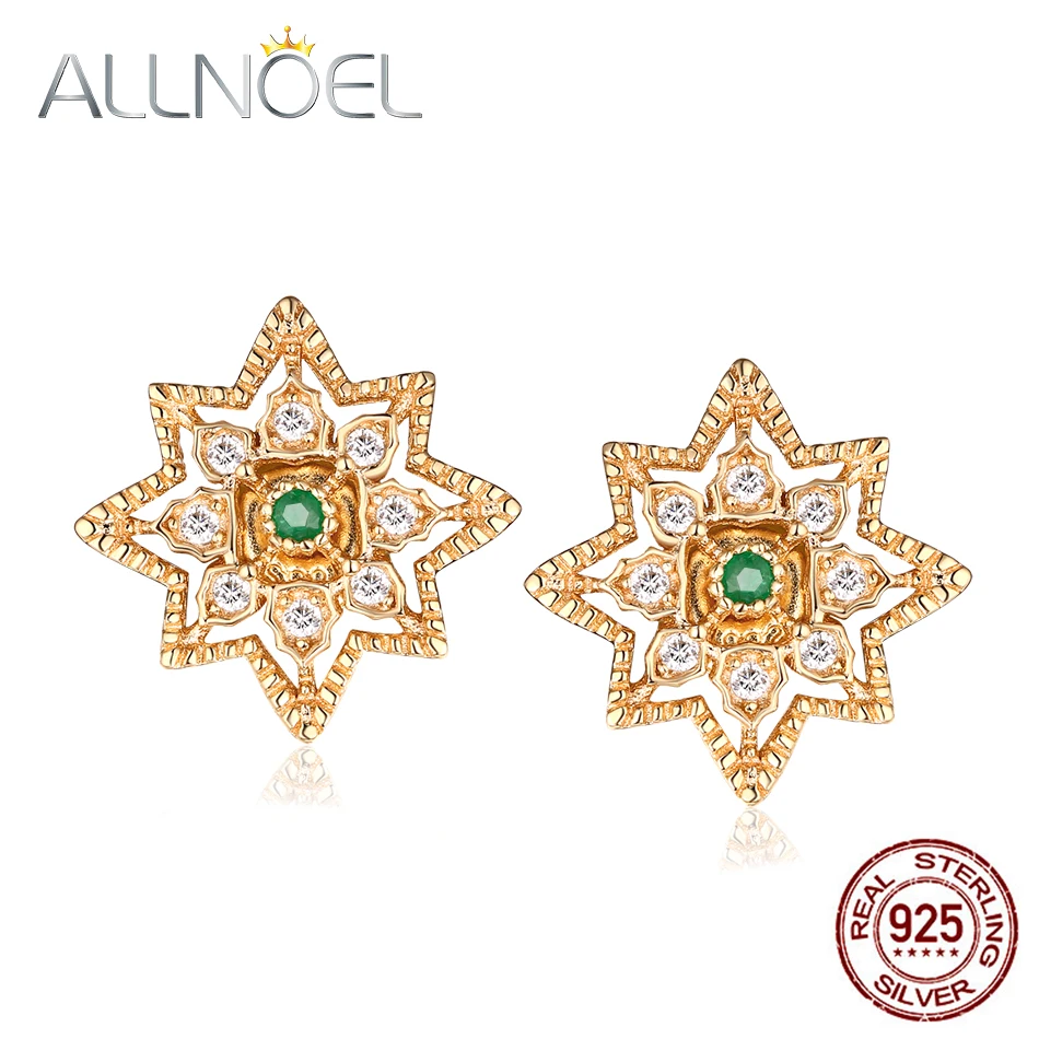 

ALLNOEL 100% Natural Emerald Earrings For Women Solid 925 Sterling Silver Stud Earrings Fine Jewelry For Girlfriend 2019 Hot