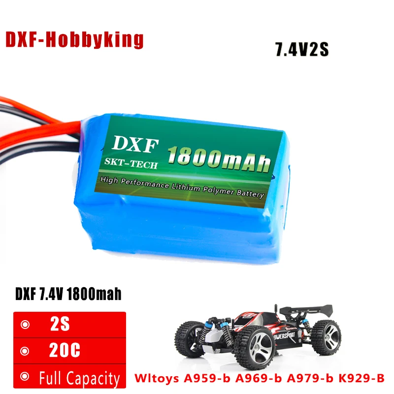 DXF литий-полимерный аккумулятор 2S Lipo Батарея 7,4 V 1800 мА/ч, 20C Max 40C Т-образный разъем для Wltoys A959-b A969-b A979-b K929-B RC автомобиль Лодка Квадрокоптер пульт дистанционного управления съемкой от первого лица