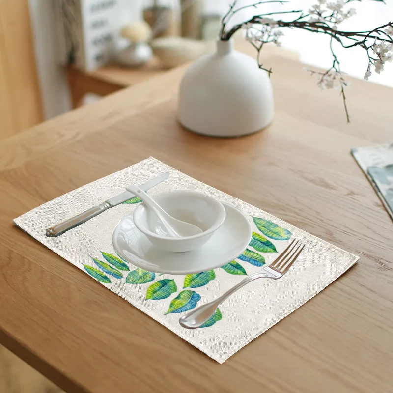 Прямая поставка от поставщиков простой принт листья лотоса зеленые буквы салфетка чай кофе украшение стола подставка в стиле «Вестерн» скатерть