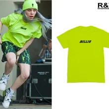 Billie Eilish, футболка, желтая, зеленая, черная, с надписью, уличная одежда, тот же абзац, хлопок,, летняя Новинка, высокое качество