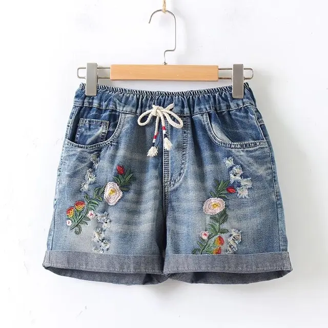 US $19.88 Summer Denim Shorts Female New Loose Hole Shorts Summer Rose Embroidery Jeans Shorts Female Casual