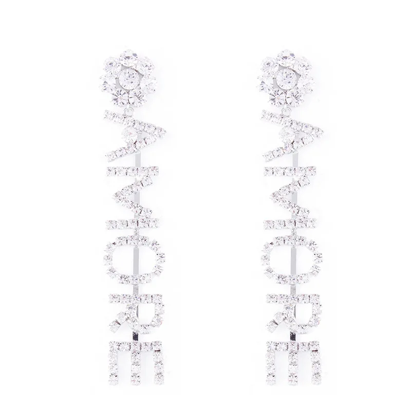

New Brand Charm Bridal Earrings for Woman Fashion Jewelry Statement Geometric Letters Rhinestone Drop Earrings Oorbellen Brincos