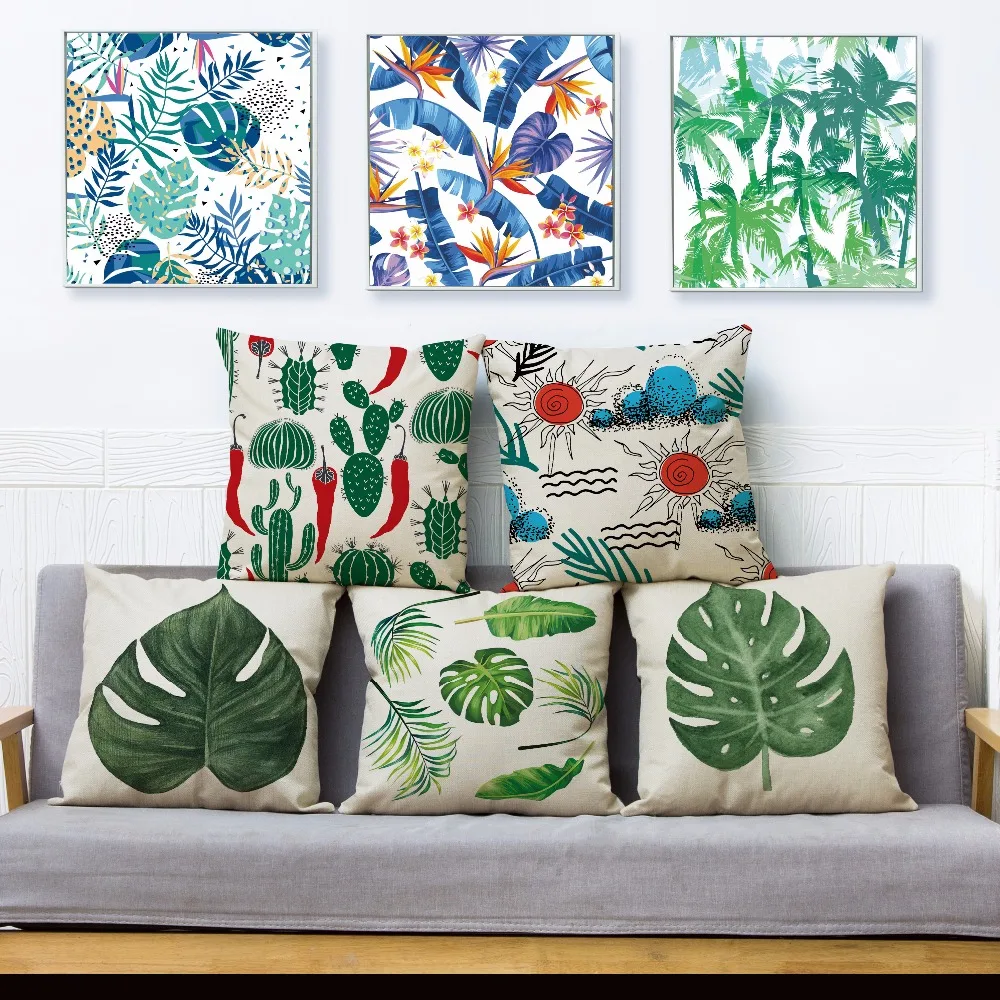 

Watercolor Plant Flower Print Throw Pillow Cover 45*45cm Square Cushion Covers Linen Pillows Cases Sofa Home Decor Pillow Case