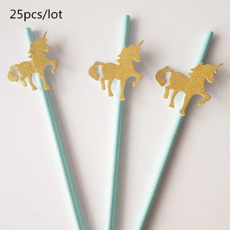 25PCS Glitter Gold Unicorn Flamingos Party Paper Straws Kids Birthday Party Baby Shower Party Decoration Supplies HW20 (5)