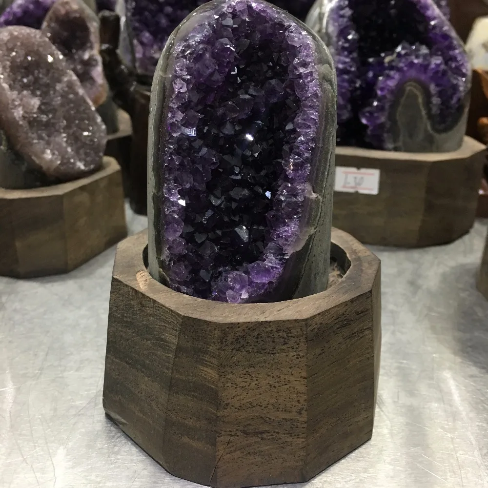 640g Natural Uruguay Purple Amethyst Hole Quartz Crystal+stand 2