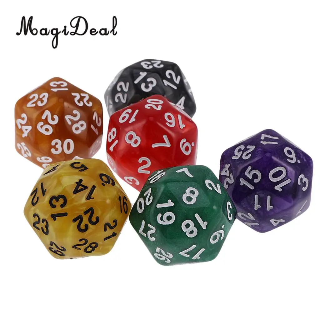 MagiDeal Hot Sale 12Piece Acrylic D30 D24 Polyhedral Dice Dies for D&D TRPG Party Board Game Toy Pearl