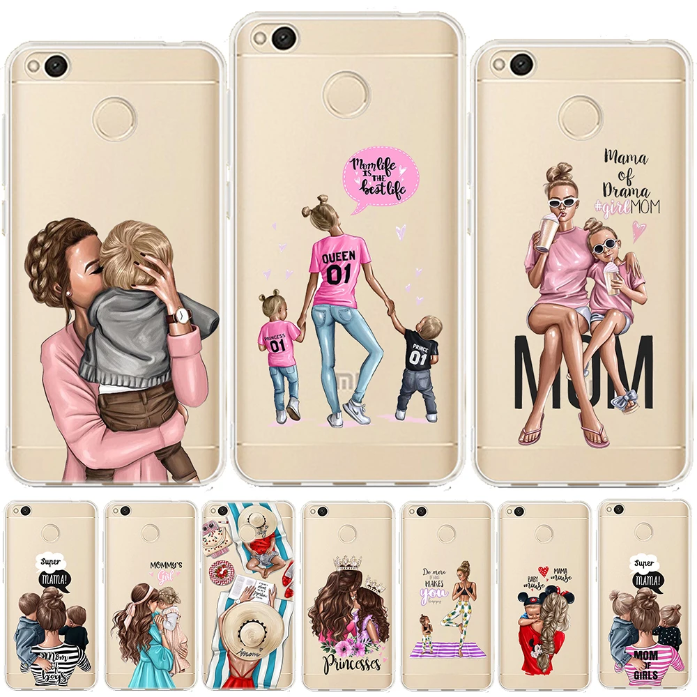 

Black Brown Hair Baby Mom Girl Soft TPU Case Cover For Coque Xiaomi Mi A1 A2 Mi 8 Redmi 4A 5A 6A 4X 5 Plus 6 Pro Note 4 4X 5