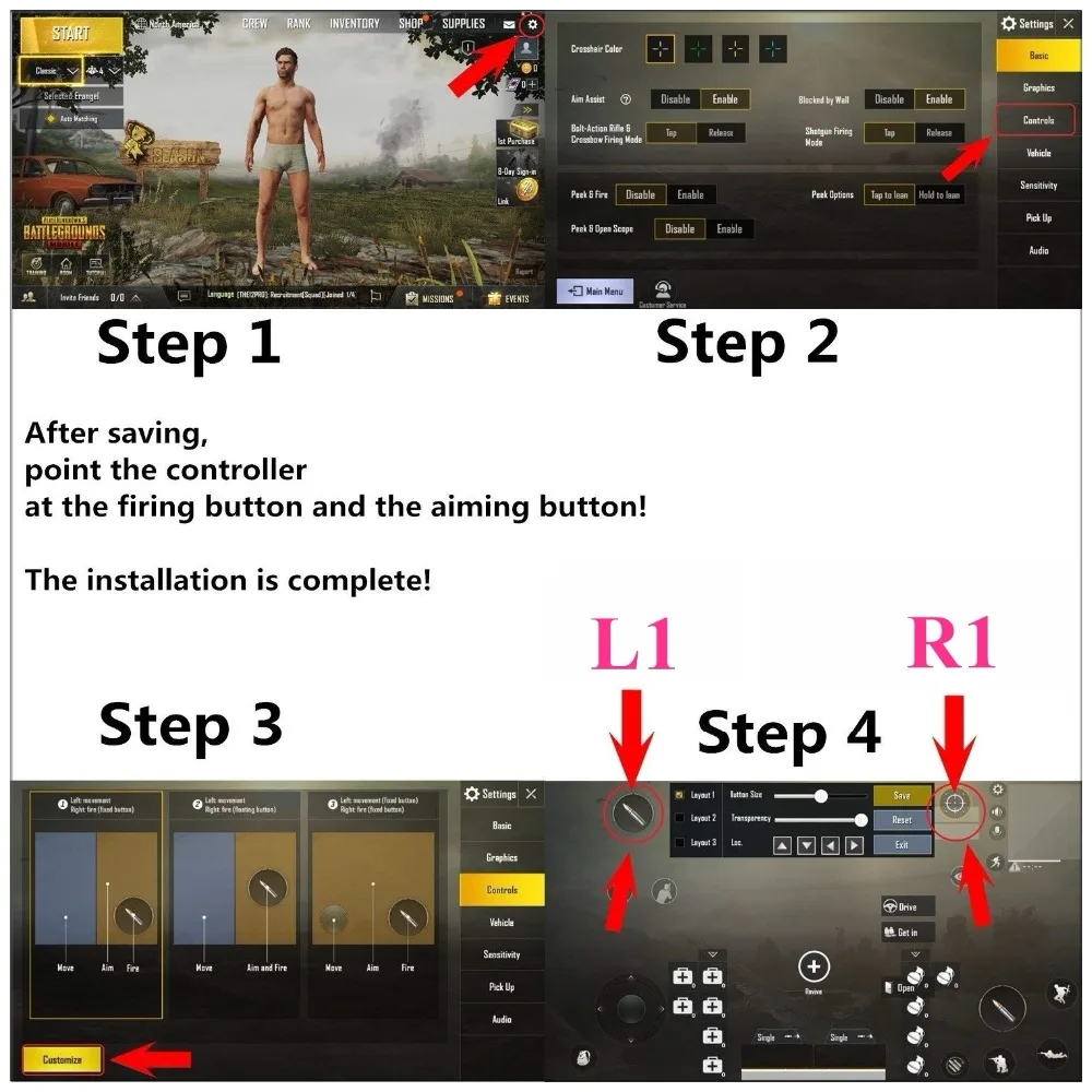 TSINGO для PUBG мобильный телефон Геймпад контроллер L1R1 триггер огонь шутер и Aim Кнопка джойстик для iOS Android стрельба игры