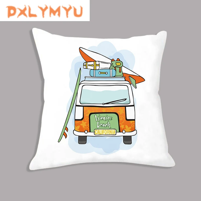 

Decorative Cushion Cartoon Car Vacation Surf Print Waist Cushion Sofa Home Decor Throw Pillow Soft Pillowcase Kids gift