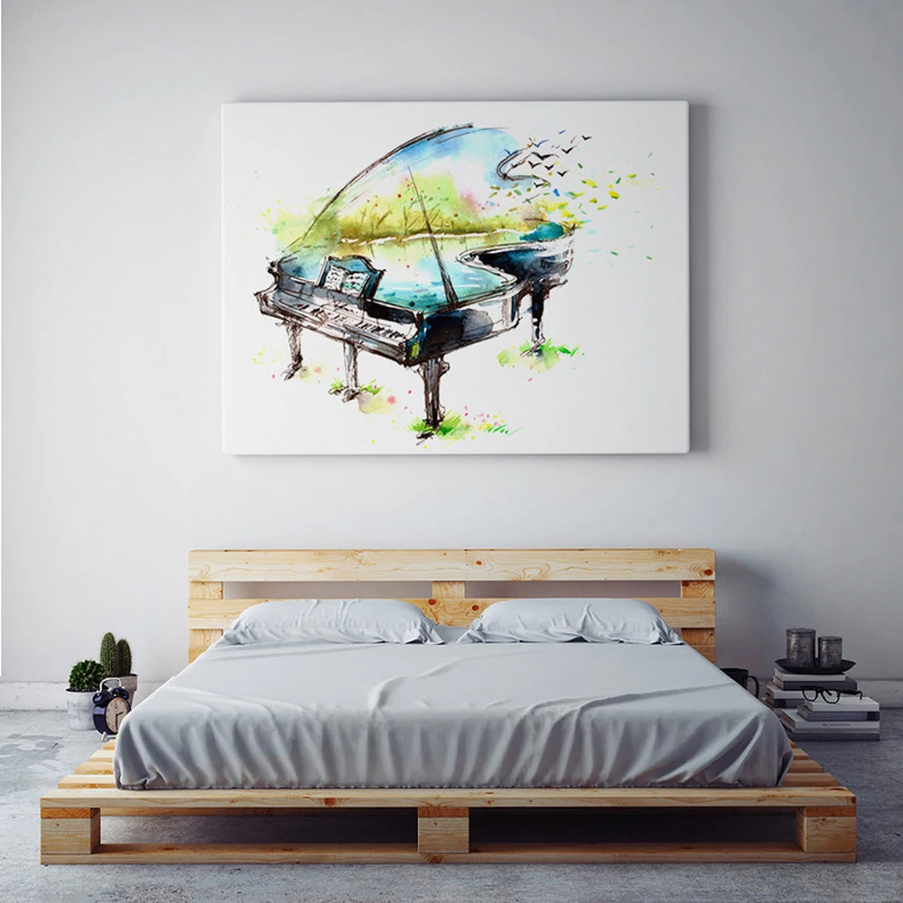 013-2 Watercolor canvas painting Piano Guitar Violin Oil Painting Modern Music Instrument Wall Art Painting for Living Room and Bedroom decoration