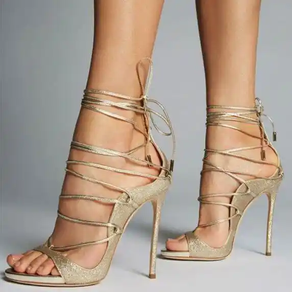 gold open toe sandal heels