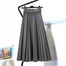 Новое поступление, корейский стиль, винтажная плиссированная юбка с высокой талией, тонкая шерстяная офисная юбка, женская одежда с поясом