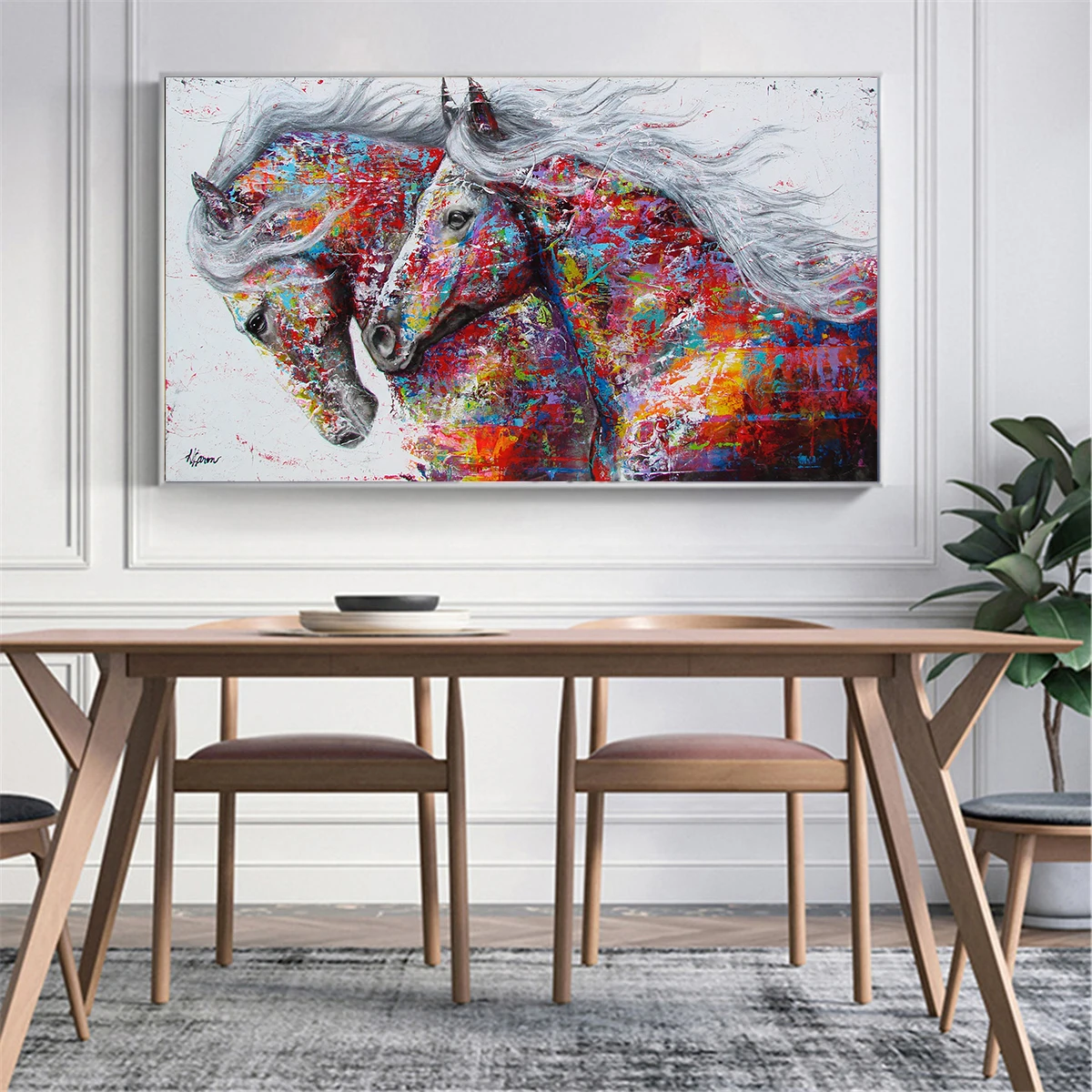 

Big size canvas painting About two horse running wall pictures for living room decor vintage Posters And Prints for bar