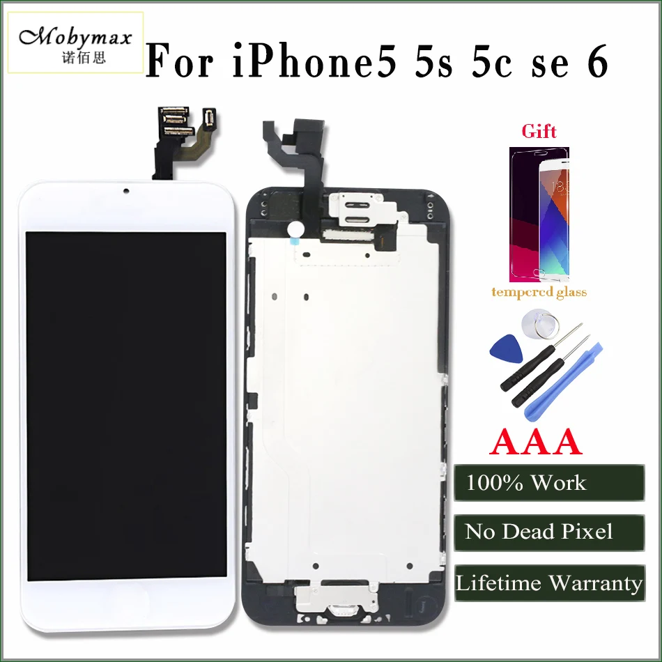 

Mobymax AAA quanlity For iPhone5 6 LCD Touch Screen Digitizer Complete Assembly with front camera + sensor flex + home button