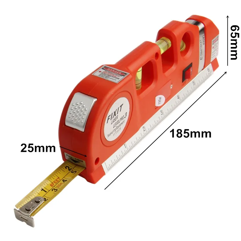Инфракрасный лазерный уровень 4 в 1, перекрестный лазер с рулеткой, 2,5 м, многофункциональные измерительные ручные инструменты