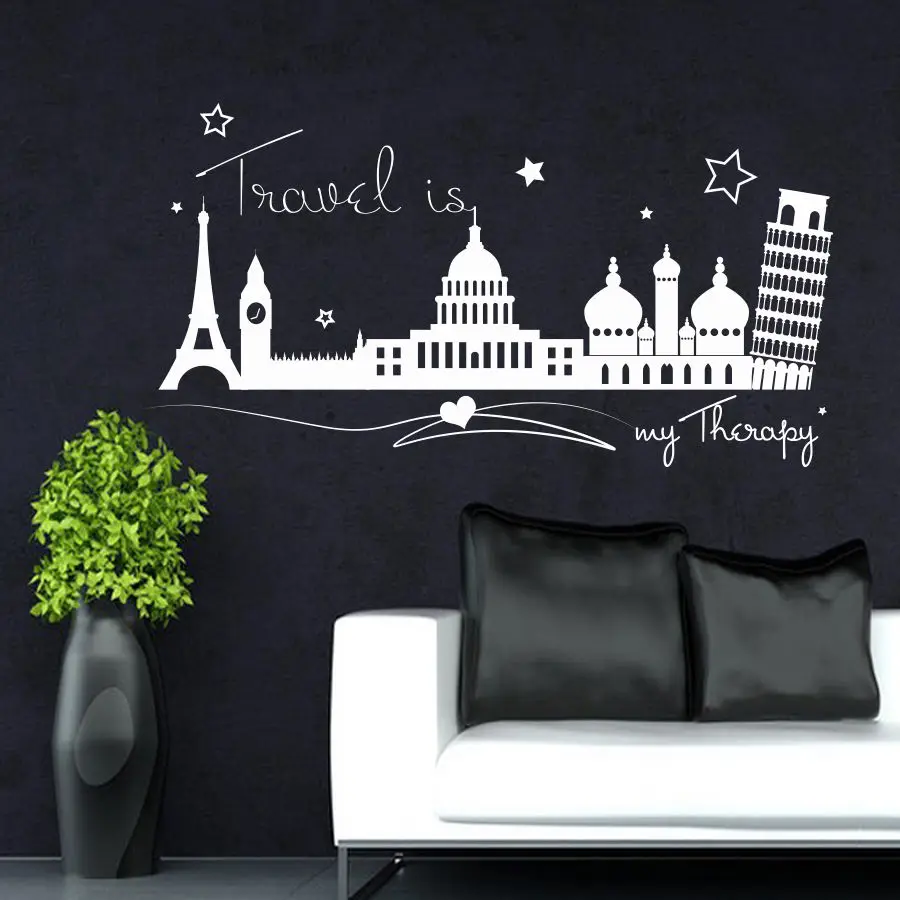 

Wall Decal Sticker Quote Travel Europe Modern Removable Home Decor Stylish Sofa Background High Quality Mural Wall Sticker LA676