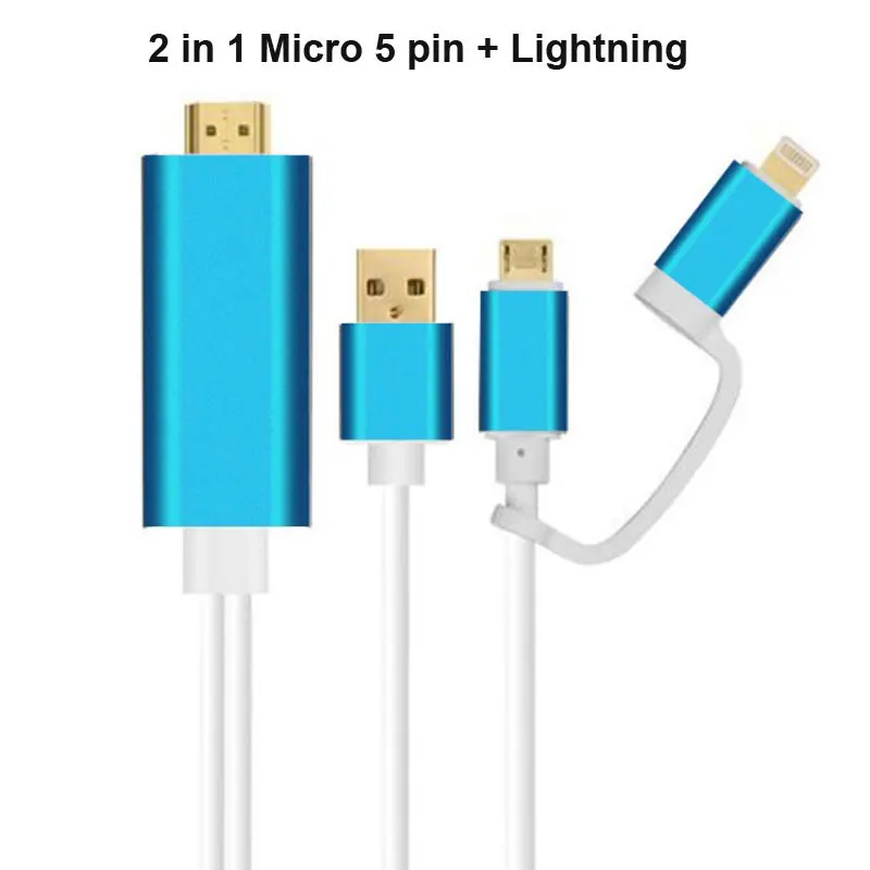 3 в 1 для MHL HDMI кабель для samsung A7 J5/для iPhone X 8 7 6 6 Plus huawei Micro USB к HDMI кабель адаптер HD ТВ разъем - Цвет: 2 in 1 Blue