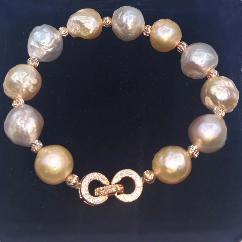 Серебро 925 ювелирные изделия натуральный 10-12 мм барокко браслет из больших жемчужин модные розовые золотые браслеты для женщин