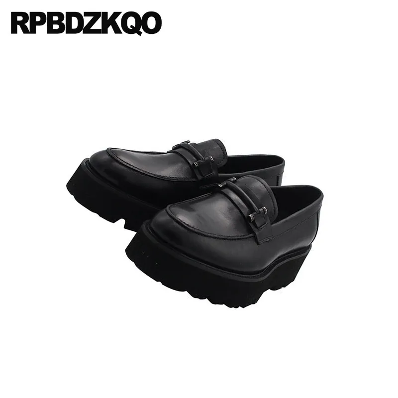 Kuh 2018 Schwarzes Mode Plattform Schuhe Müßiggänger Auf Slip Ferse Leder Marke Männer Atmungs Neue Hohe Beliebte Runway Sommer Creepers Schwarz wBpOxEnq