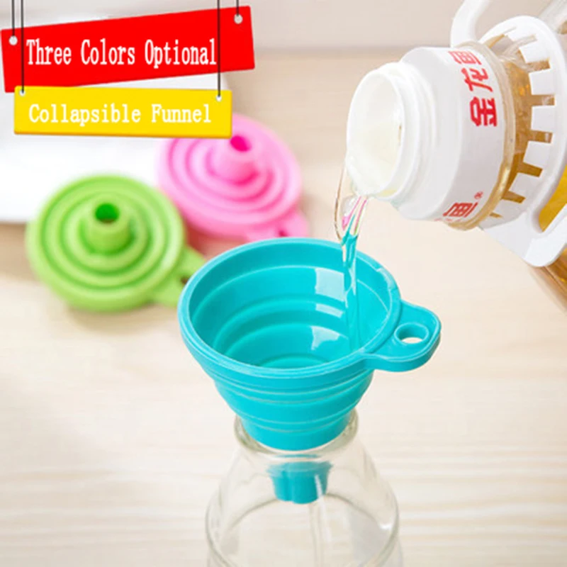 

3Pcs Silicone Mini Funnel Goods For The Kitchen Accessories Candy Color Folding Funnel Spice Liquid Retractable Kitchen Gadgets
