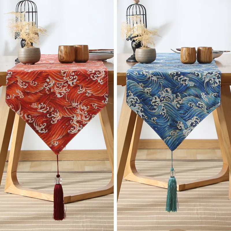 

Junwell Cotton Printing Table Runner Japanese Style Runner Table Cloth With Tassels Cutwork Embroidered Table Runner