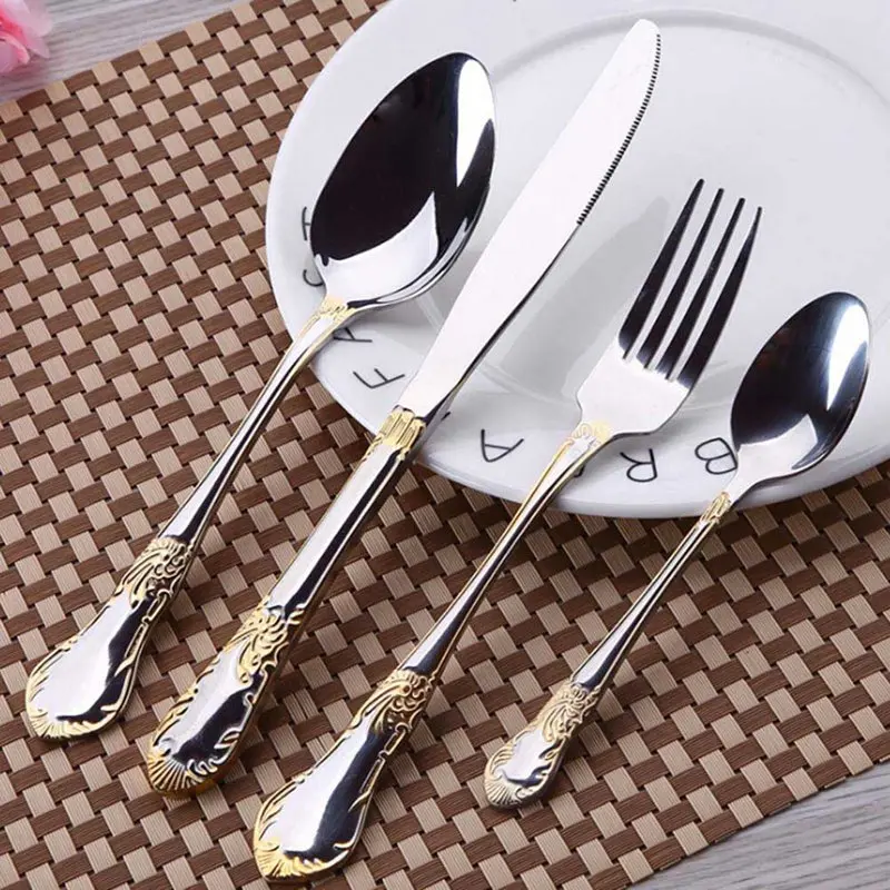 Столовая посуда столовые ножи вилки Позолоченные 1 шт. новинка серебряные столовые приборы набор посуды из нержавеющей стали