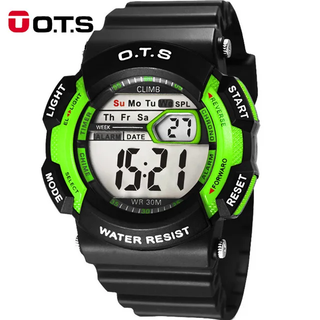 O.T.S детские спортивные часы студенческий светодиодный цифровые часы модные для мальчиков и девочек многофункциональные 50 м