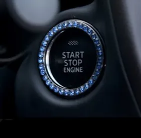 Автомобиль металлическая Корона кристалл Стайлинг двигатель старт стоп кнопка украшения подходит для большинства автомобилей - Название цвета: blue ring