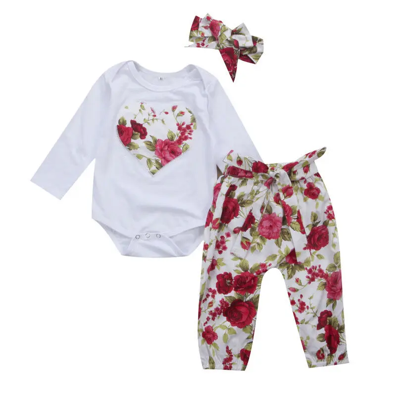 

2017 Autumn Warm Clothing Newborn Baby Girl Clothes Set Floral Clothes Long Sleeve Romper Jumpsuit +Long Pants Outfits Age 0-24M