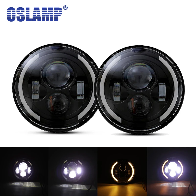 

Oslamp 7inch LED Headlight Bulb 2pcs H4/H13 High-Low Beam Round Lights with Amber/White Halo for Jeep CJ TJ JK/Land Rover/Hummer