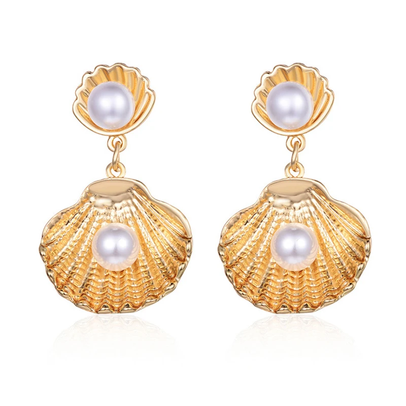 

Natural Shell Gold Earrings Bohemian Gold/Silver Woman Round Jewelry Gift Vintage Beach Pearl Jewelry 2019 New Fashion