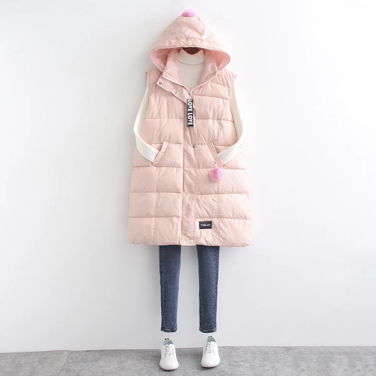 

NXH plus size winter coat thick hooded vest sleeveless coats and jackets womens pink parka korean style women outwear