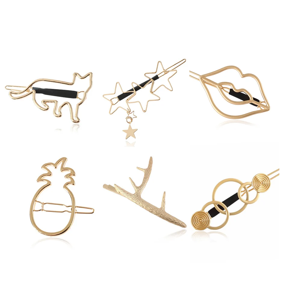 

Hfarich Gold Cat Pineapple Hair Clips for Women Headwear Branch Hair pins Star Round Geometric Hair Accessories 2019