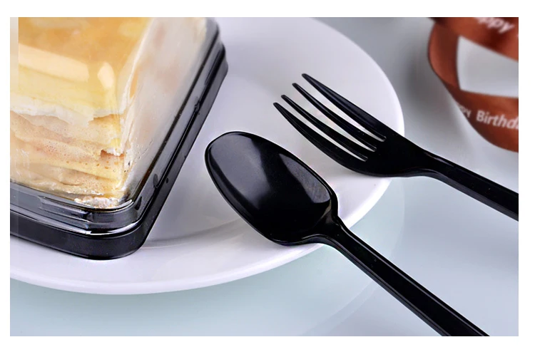 GIEMZA Disposable Tableware Black Knife Dinner Spoons Serving Lengthen Plastic Forks Holder for Party Tableware Set Kids Forks
