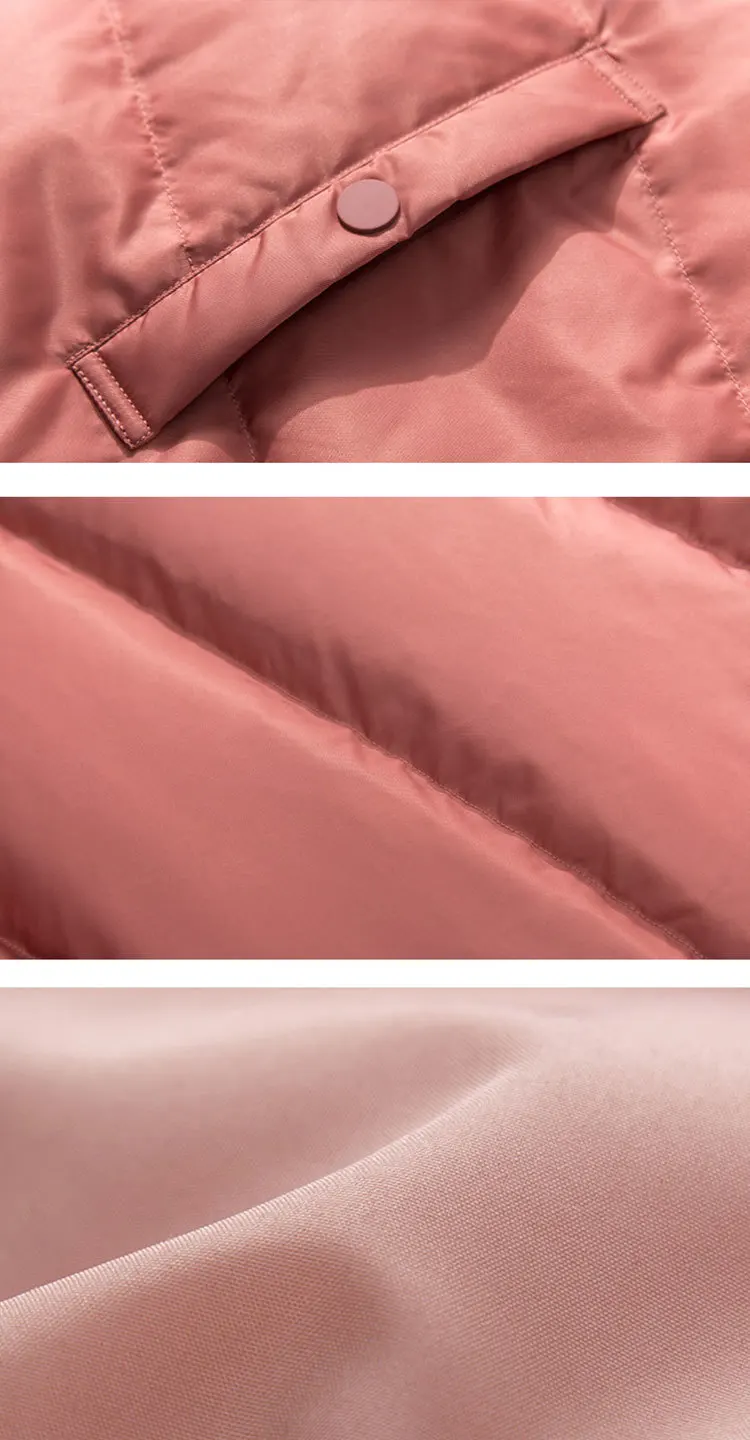 Женская зимняя розовая пуховая парка с капюшоном, теплая длинная куртка на белом утином пуху, Женская куртка, цвет, модное пуховое пальто, верхняя одежда HJ101