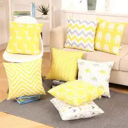 Пледы желтый геометрический нордическая Подушка Декоративные серый Cojines в полоску бархат подушки для гостиная украшения подарки