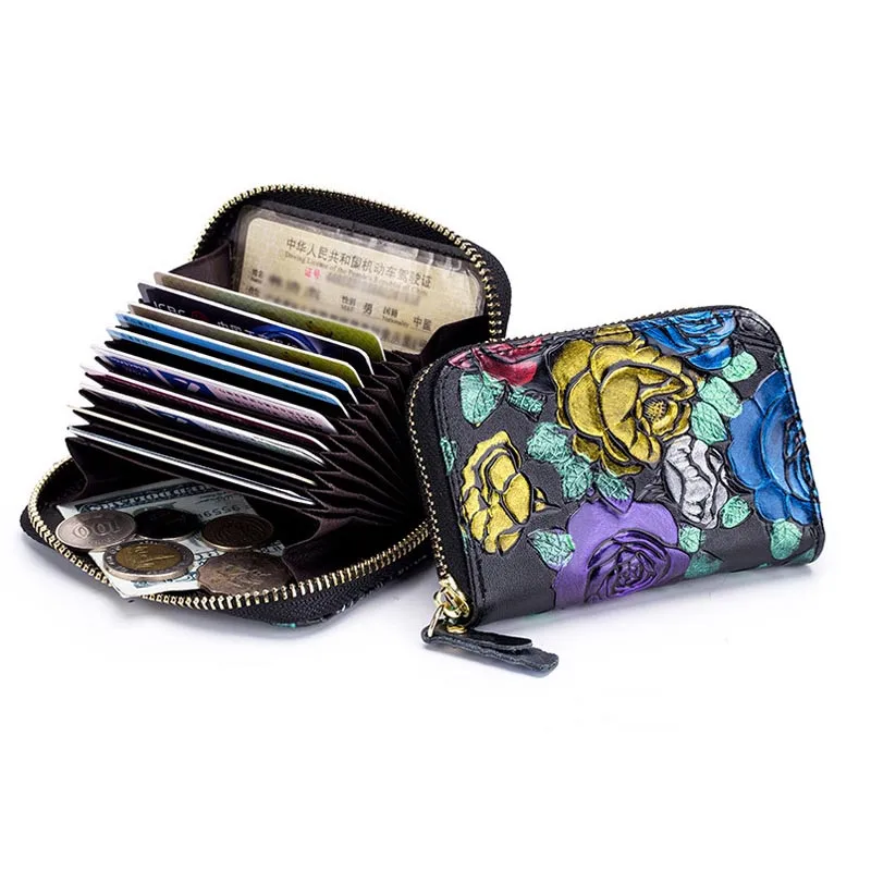 

Cubic painting RFID Blocking Genuine Leather Unisex Business Card Holder Wallet Bank Credit Card Case Holder Purse Wallet