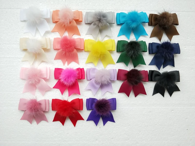 50pcs Hi-Q 2.5&quot girl hair bows clips accessories with Fur Craft pompon pom lovely Pompoms barrettes Hairpins GR103 |