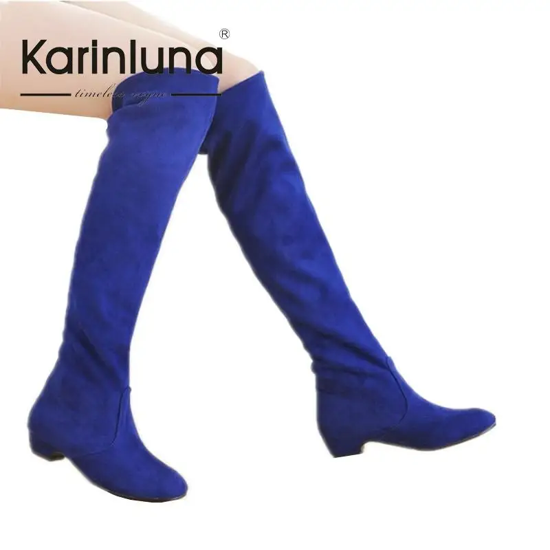 ФОТО Plus Size 34-43 New Arrival Over The Knee High Boots Women Shoes Solid Casual Concise Fashion Shoes Round Toe Boots