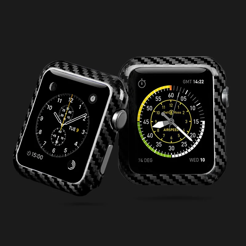 Защитная крышка для Apple Watch Series 4 5 чехол из настоящего углеродного волокна 40-44 мм Ультратонкий корпус для iWatch Series 3 2 1 Чехлы для часов - Цвет ремешка: Golssy Black