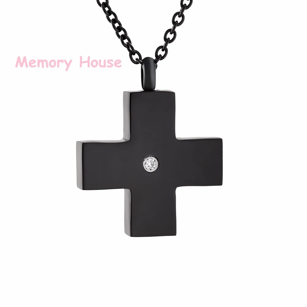 IJD9846 Hold Zircon Black Cross Memorial Ashes Jewellery For Men