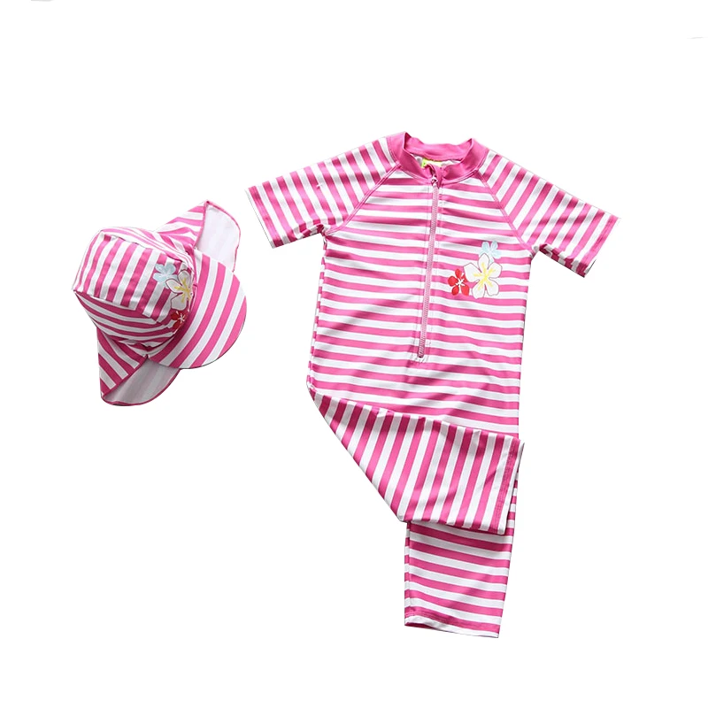 

Dollplus 2019 Summer Baby Girls Swimwear One Piece Bathing Suit Striped Flower Swimsuits UPF50+ Anti-UV Sunblock Beachwear