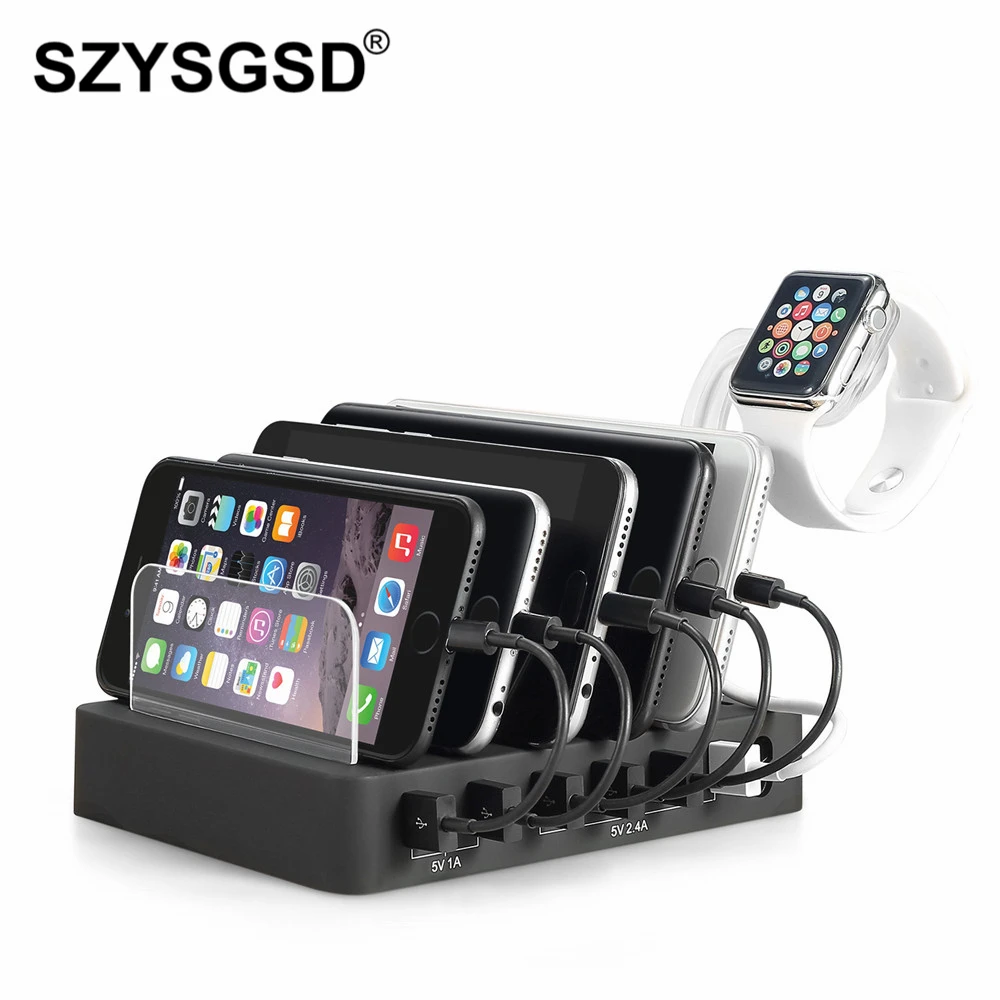 

SZYSGSD 6 Multi Ports Universal Detachable USB Charging Station Stand Holder For Apple Watch Desktop Charger for Samsung Tablet