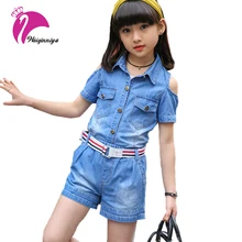 Enfant Ensemble Pour Les Filles Nouvelle Marque Jeans Tops + Pantalon 2 PCS survêtements Pour Fille Sont Ceinture D’été Patchwork Shorts Costume Pour enfants