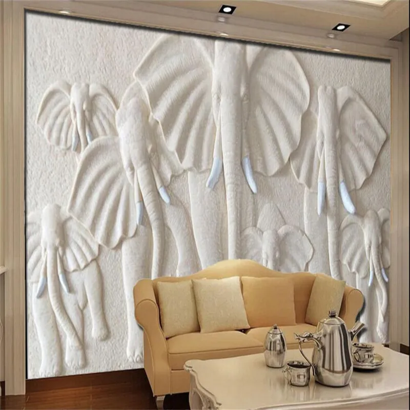 

Custom Photo Wallpaper 3D Stereo Large Murals Embossed white elephant living room sofa bed bedroom flash silver cloth wallpaper